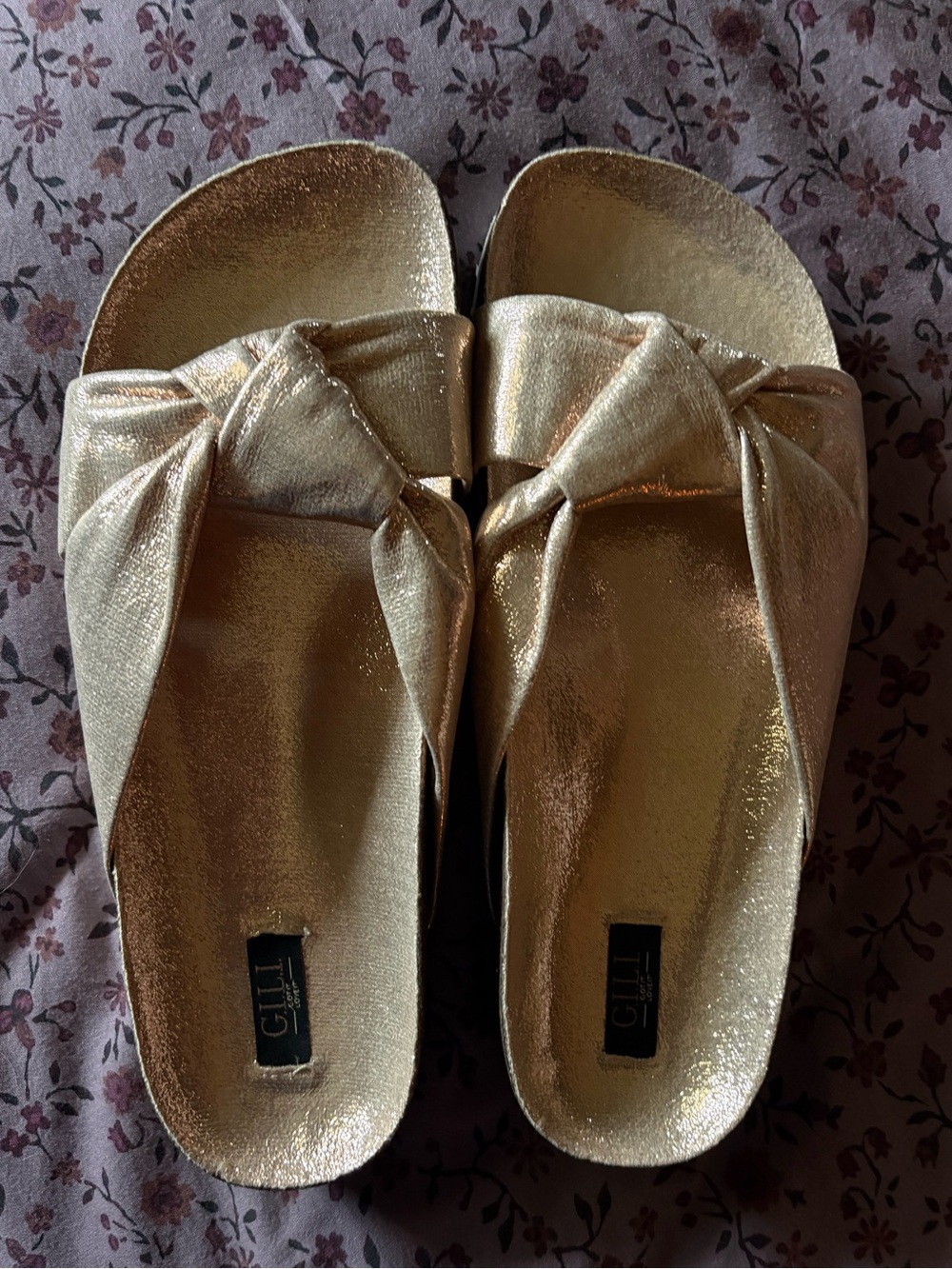 Metallic Gold Knot Slide Sandals